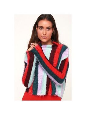 Blank NYC The Mad Hatter Sweater Eyelash Black Stripes Mock Neck Soft Top M NEW
